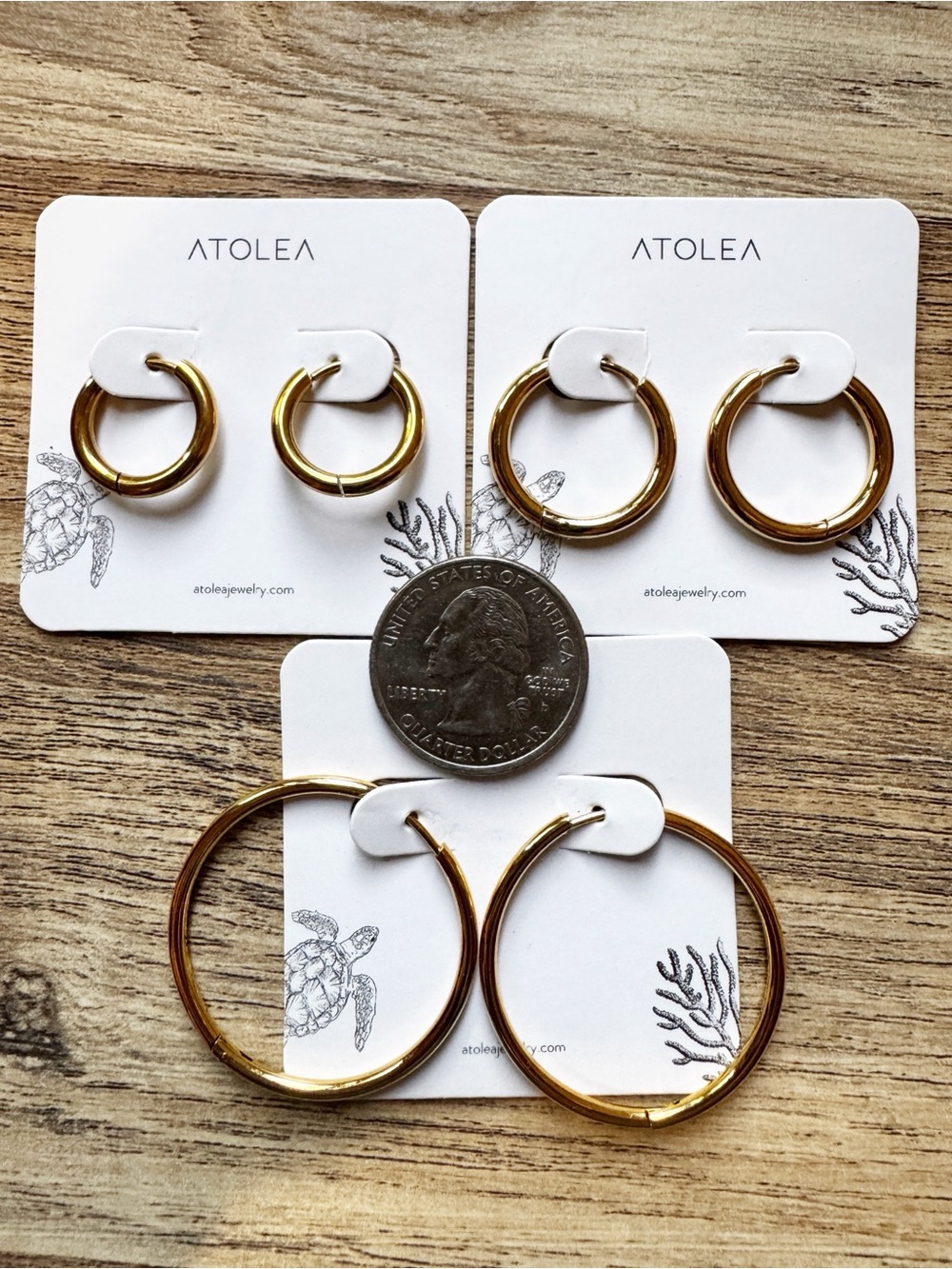 ATOLEA Gold Hoop Earring Sets - 3 Pairs - Picture 2 of 2
